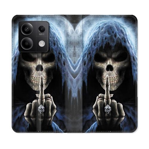 Housse Cuir Portefeuille Pour Xiaomi Redmi Note 13 Pro 5g Tete De Mort Doigt