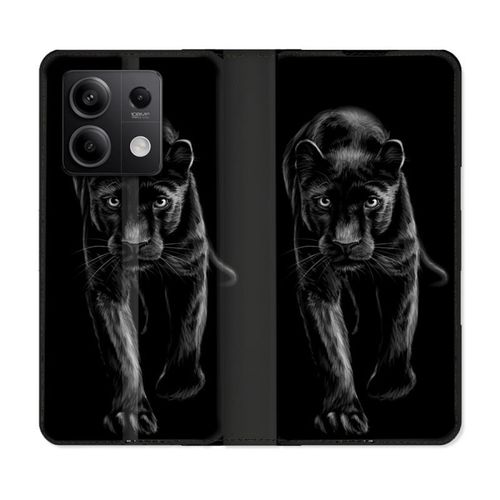 Housse Cuir Portefeuille Pour Xiaomi Redmi Note 13 Pro 5g Animal Panthère Noire