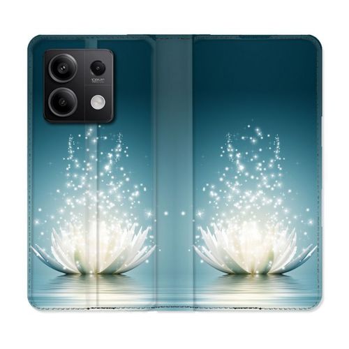 Housse Cuir Portefeuille Pour Xiaomi Redmi Note 13 Pro 5g Fleur Lotus Blanc
