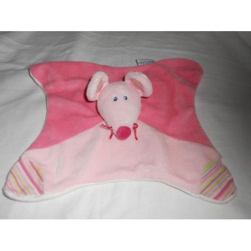 Doudou Plat Souris Rose Bout'chou Boutchou Monoprix Carre Raye