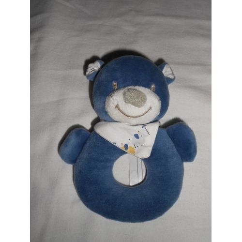 Doudou Hochet Ours Bleu Bout Chou Grelot Foulard Bandana Éléphant Gris Boutchou Monoprix