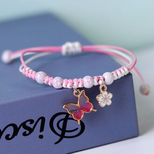 Bracelet En Corde Tissée Colorée Pour Femmes, Fait À La Main En Émail, Mignon Pendentif Fleur Perlé, Mode Couple, Bijoux Cadeaux