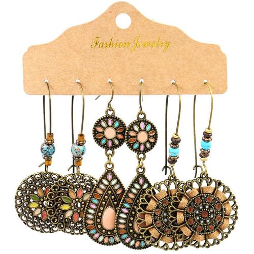 Ensemble De Boucles D'oreilles Rétro Pour Femmes, 3 Paires, Motif Coquille De Feuille, Pompon, Style Boho, Amour, C?ur, Coquillage, Cadeaux De Plage Et De Voyage