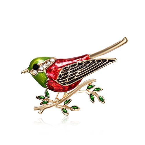 Broche D'oiseau À La Mode Pour Femmes, Faite À La Main, Colorée, Branche De Feuille D'oiseau Volant, En Cristal, Strass, Bijoux Personnalisés