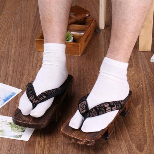 Envoie De France Unisexe Mixte Paire Unisexe Tabi Chaussettes Flip Flop Geta Chaussettes En Coton Sandales Geta Tabi Split Toe Élastique Pour Les Femmes Et Les Hommes Noir Blanc