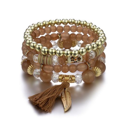 Bracelet Perlé Manuel Multicouche De Style Ethnique Bohème, Accessoires, Plume D'éléphant, Petit Pendentif, Gland Élastique, Nouveau