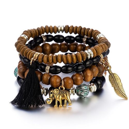Bracelet Perlé Manuel Multicouche De Style Ethnique Bohème, Accessoires, Plume D'éléphant, Petit Pendentif, Gland Élastique, Nouveau