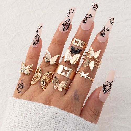 Ensembles D'anneaux D'li-Vintage Pour Femmes, Boho Zcomprend Sur Papillon Perle Géométrique, Matiques De Figure Féminine, Cristal Bleu, Cadeau De Bijoux, 2023