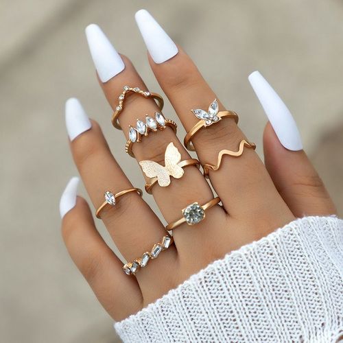 Ensembles D'anneaux D'li-Vintage Pour Femmes, Boho Zcomprend Sur Papillon Perle Géométrique, Matiques De Figure Féminine, Cristal Bleu, Cadeau De Bijoux, 2023