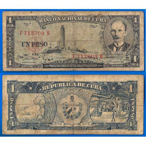 Cuba 1 Peso 1957 Jose Marti Pesos Billet
