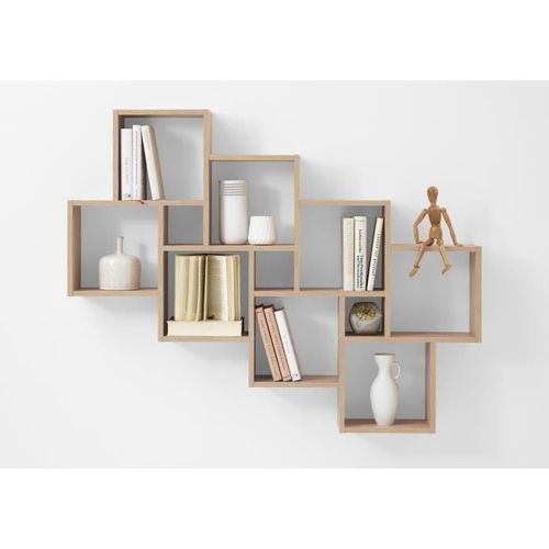 Laurio 3 Etagere Murale 8 Compartiments - 94,5 X 121 X 16 Cm - Panneau Mélaminé - Décor Chene