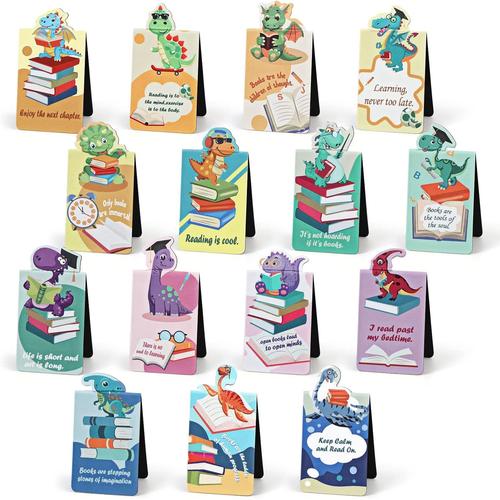 30 Pièces Marque Page Magnetique Pour Enfants, Dinosaure Signets Magnétiques Magnetic Bookmarks Kit, Dinosaur Marques Pages Pour