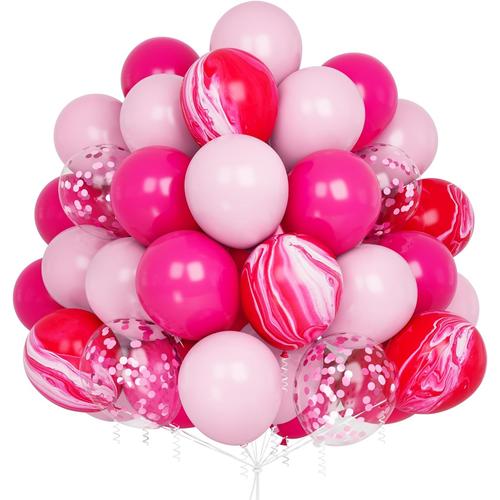 Rose Rose Rose Ballon Rose, Ballon Anniversaire Rose Confettis Ballons 60 Pièces Avec Ruban Pour Fille Femme Mariage Baby Shower Bapteme