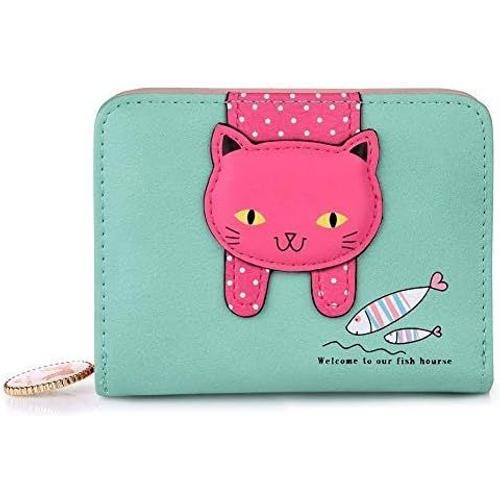 Vert Vert Vert Porte Monnaie Ado Fille Chat, Mini Portefeuille Mignon Porte-Monnaie en Cuir Portefeuille Femme Porte-Cartes