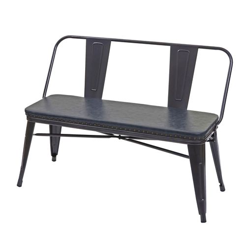 Banc À 2 Places, Hwc-H10, Pour Vestiaire, Salle À Manger, Design Industriel-Vintage, Similicuir   Noir-Gris