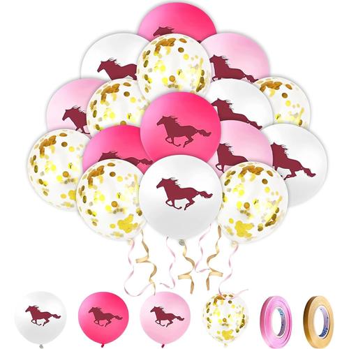 40 Pièces Ballon Thème Cheval, 12 Pouces Western Cowgirl Ballons En Latex, Ballons Rose Blanc Rouge Ballon Confettis Or, Avec Ruban,