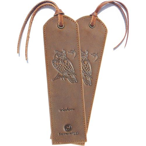 Marron Marron Marque Pages En Cuir Fait Main | Marque-Pages Pour Femmes Et Hommes Avec Un Motif De Hibou | 2 Signet Pour Livre En Cuir