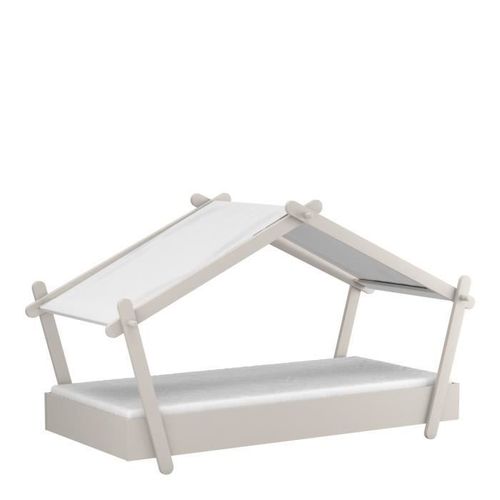 Lodge Lit Cabane Enfant - Mdf - Gris - Sommier Inclus - 90x200 Cm
