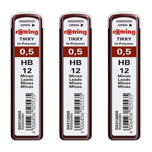 Rotring Lot De 3 Etuis De 12 Mines Tikky Pour Porte-Mines 0,5 Mm Hb