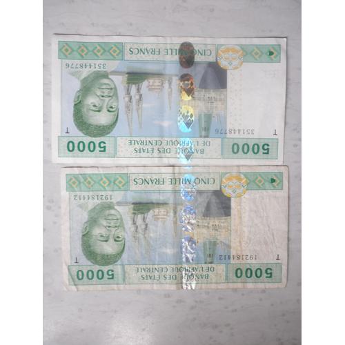 2 Billets De Banque De 5000 Francs Des Etats De L4afrique Centrale