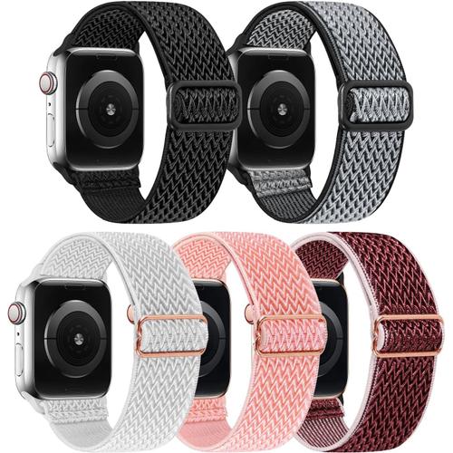 Rose, Argent, Noir, Blanc Et Vin Bracelet Élastique Réglable Compatible Avec Apple Watch 38 Mm, 40 Mm, 41 Mm, 42 Mm, 44 Mm, 45 Mm,