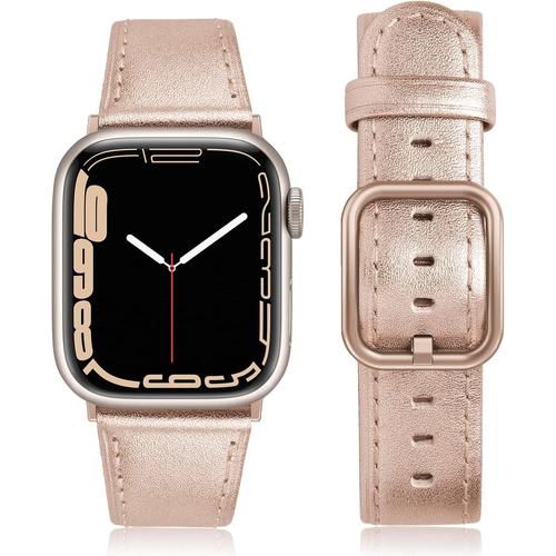 Or Rose Bracelet En Cuir Véritable Compatible Avec Apple Watch - 41 Mm, 40 Mm, 38 Mm - Bracelet De Rechange En Cuir Véritable Pour