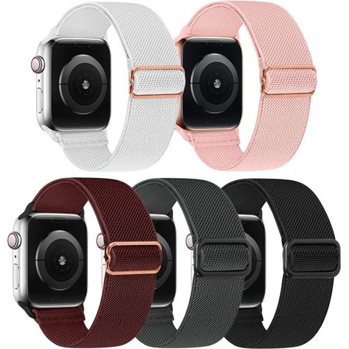 Noir, Vin, Gris, Blanc Et Rose Bracelet Élastique Réglable Compatible Avec Apple Watch 38 Mm, 40 Mm, 41 Mm, 42 Mm, 44 Mm, 45 Mm,