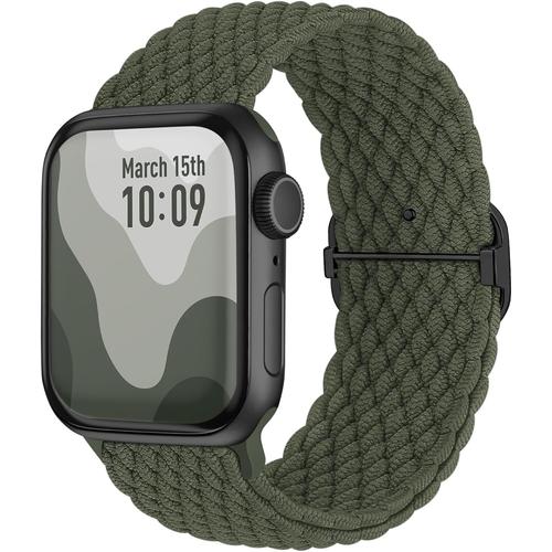 Vert Armée. Bracelet En Nylon Compatible Avec Apple Watch 38 Mm, 40 Mm, 41 Mm, 42 Mm, 44 Mm, 45 Mm, 49 Mm, Antidérapant Tressé,