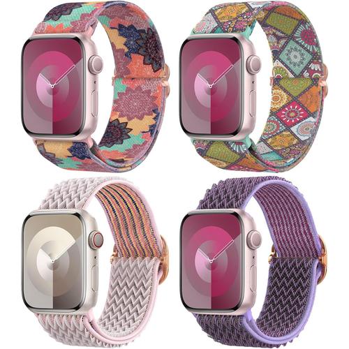 Rose/Violet/Mandala/Bohème 4 Pack Bracelet Tressé Compatible Avec Apple Watch 38mm 40mm 41mm 42mm 44mm 45mm 49mm Femme Homme,
