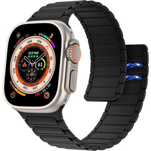 Noir Bracelet De Montre Magnétique Compatible Avec Apple Watch Ultra/Ultra2 49mm/Series 9/8/7/6/5/4/3/2/1/Se 42/44/45mm, Bracelet En