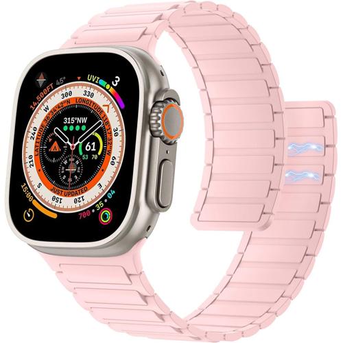 Rose Bracelet De Montre Magnétique Compatible Avec Apple Watch Ultra/Ultra2 49mm/Series 9/8/7/6/5/4/3/2/1/Se 42/44/45mm, Bracelet En