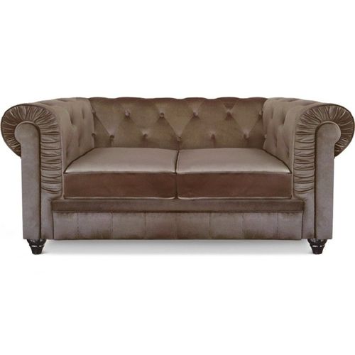 Canapé 2 Places Velours "Chesterfield" 157cm Taupe