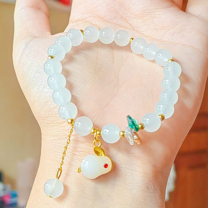 Bracelet Lapin Imitation Pierre Naturelle, Perle Porte-Bonheur Rouge Exquise, Pendentif Mignon Réglable, Bijoux À La Mode, Cadeaux, 2023