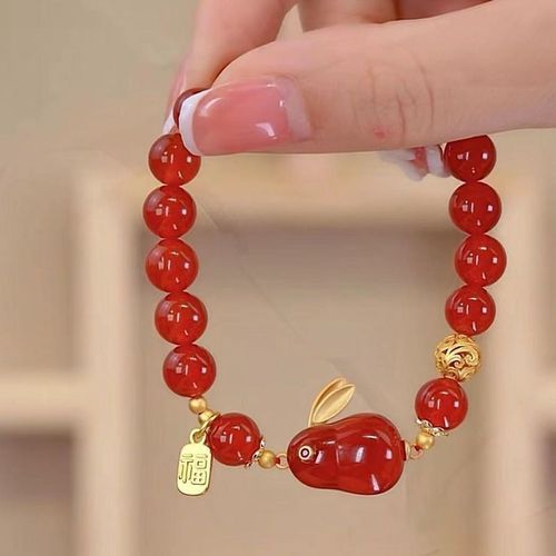 Bracelet Lapin Imitation Pierre Naturelle, Perle Porte-Bonheur Rouge Exquise, Pendentif Mignon Réglable, Bijoux À La Mode, Cadeaux, 2023
