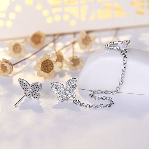Boucle D'oreille Papillon En Cristal Argenté Scintillant Pour Femmes, Clip En Os Pour Féerique, Doux Et Exquis, Bijoux De Mariage