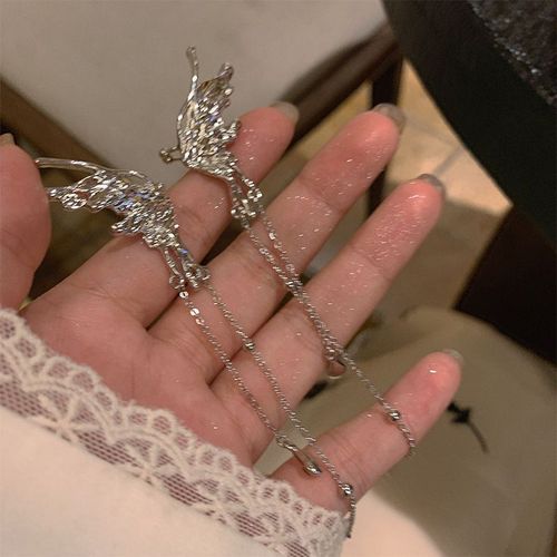Boucle D'oreille Papillon En Cristal Argenté Scintillant Pour Femmes, Clip En Os Pour Féerique, Doux Et Exquis, Bijoux De Mariage