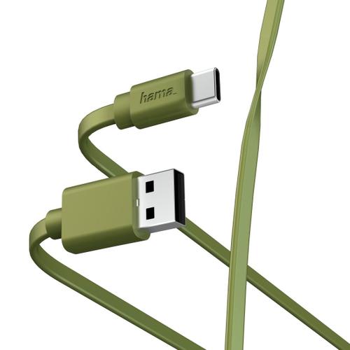Câble de charge/données "Flat", USB-A - USB-C, 1 m, vert