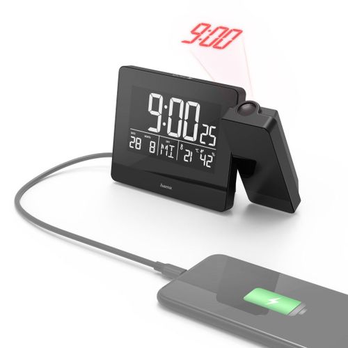 Réveil à projection "Plus Charge", noir