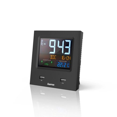 Réveil radio-piloté "Dual-USB", avec écran couleur LED et fonction de charg