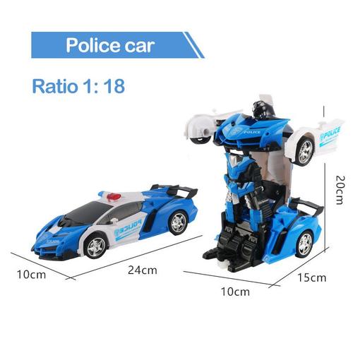 Voiture de police robot transformable télécommandée bleue