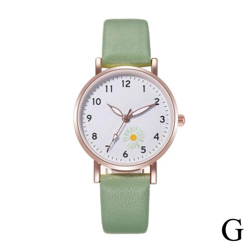 Taille Unique Gris Mode Coreenne Simple Ceinture En Cuir Montre A Quartz Pour Femme / Montre D Etudiant Lumineuse Mignonne / Montre De Sport Vintage Pour Femme / Montre-Bracelet A Quartz Avec Cadran En Fleur De Marguerite Cadeau D Anniversaire Feminin