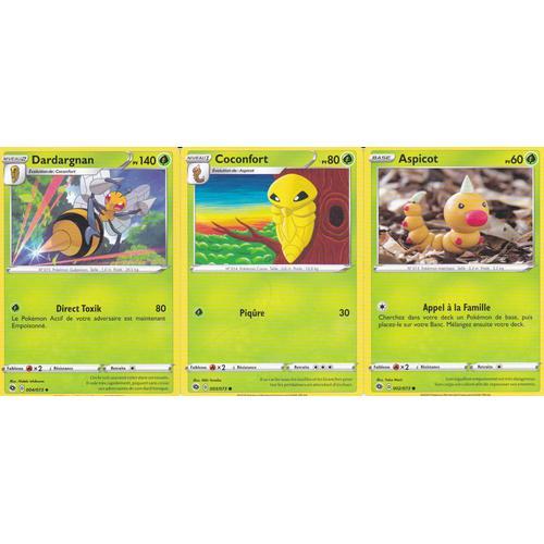 3 Cartes Pokemon - Dardagnan - 4/73 + Coconfort 3/73 + Aspicot 2/73 - Épée Et Bouclier 3,5 La Voie Du Maitre