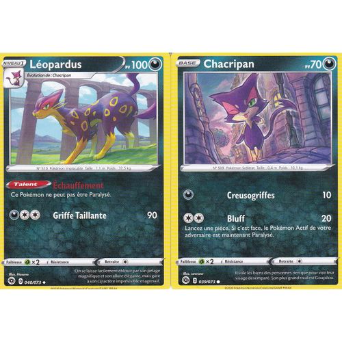 2 Cartes Pokemon - Léopardus 40/73 + Chacripan 39/73 - Épée Et Bouclier 3,5 - La Voie Du Maitre