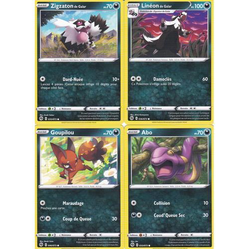 4 Cartes Pokemon - Linéon De Galar - 36/73 + Zigzaton De Galar 35/73 + Goupilou 46/73 + Abo 33/73 - Épée Et Bouclier 3,5 La Voie Du Maitre