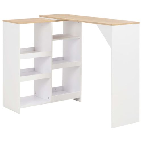 Vidaxl Table De Bar Avec Tablette Amovible Blanc 138x39x110 Cm
