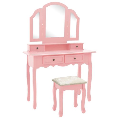 Vidaxl Ensemble De Coiffeuse Et Tabouret Rose 100x40x146 Cm Paulownia