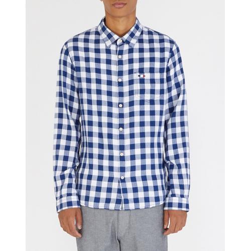 Chemise Ajustée Crisko À Carreaux Blanc/Bleu