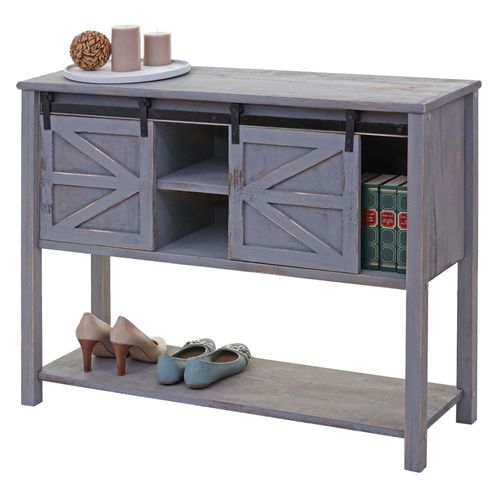 Commode Hwc-D57, Armoire Avec Porte Glissante, Buffet, 81x102x34cm Style Shabby, Vintage, Gris Foncé