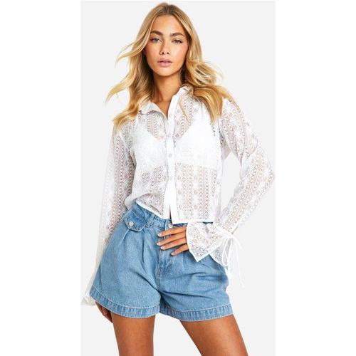 Flare Cuff Lace Shirt - Blanc - 12