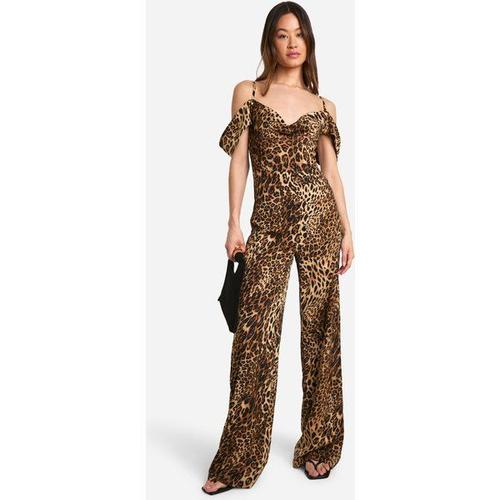 Tall Leopard Cowl Front Wide Leg Jumpsuit - Blanc - 10